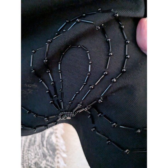 Vtg Liz Claiborne Wool Dress Women's L 90s A-line Black Beaded Chic Swing Y2K - Picture 4 of 16